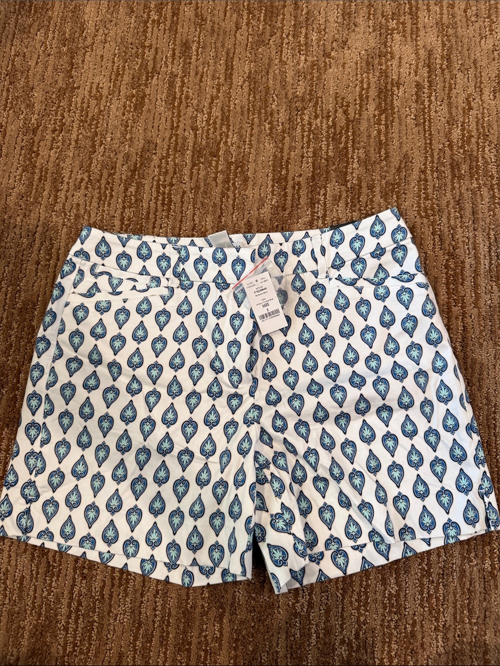 White House Black Market Blue & White Printed Bermuda Shorts